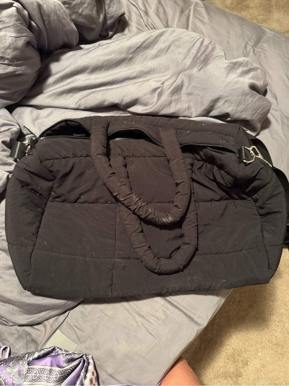 Padded Black Quilted Women's Travel Weekender Bag